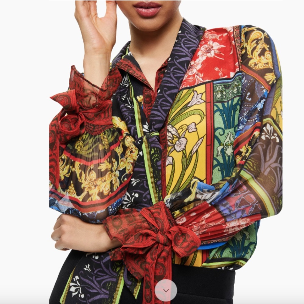 Alice + Olivia | Lloyd Patchwork Print Silk Scarf Blouse